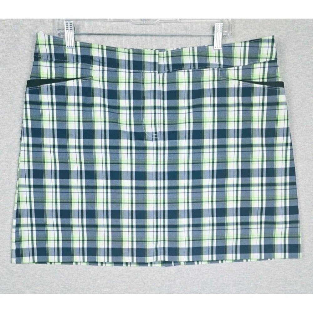 IZOD Golf Women's Size 14 Plaid Skort Navy Lime Green White Golf Tennis